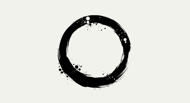 Grunge black circle brush stroke frame on a bright studio background.