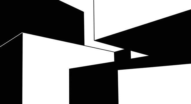 Abstract Black and White Geometric Shapes with Dynamic Composition and Depth