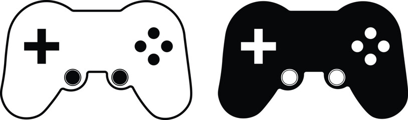 Gamepad icons pack flat black, Editable line icons. Gaming gamepad icons, play station, game controller icon in flat and line style.. Game controller icons vector Collection Clipart Pack © MDneamul