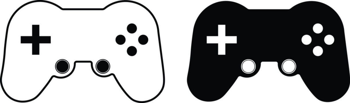 Gamepad icons pack flat black, Editable line icons. Gaming gamepad icons, play station, game controller icon in flat and line style.. Game controller icons vector Collection Clipart Pack