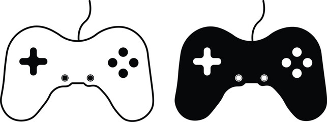 Gamepad icons pack flat black, Editable line icons. Gaming gamepad icons, play station, game controller icon in flat and line style.. Game controller icons vector Collection Clipart Pack © MDneamul