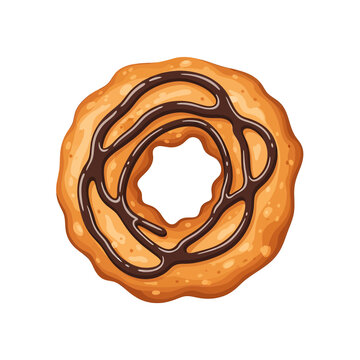 Golden cruller donut with chocolate icing drizzle vector illustration