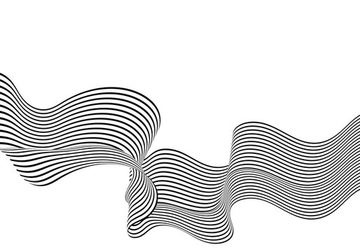 Futuristic black and white wave with deformed stripes attracting attention with its rhythm. Eps 10