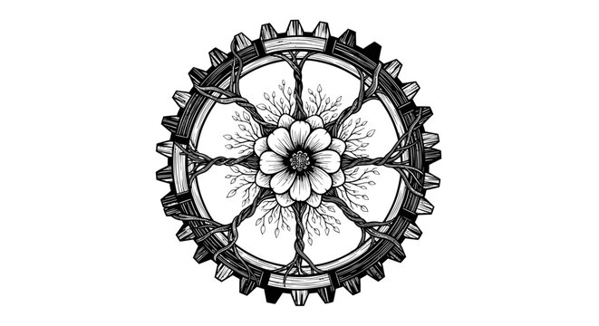 Intricate bicycle gear with flower design