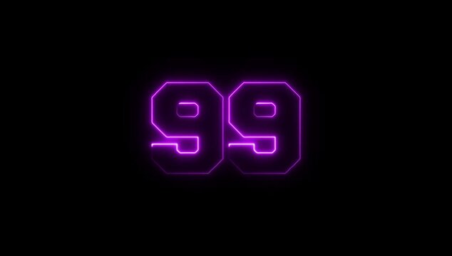 Neon 99 Number Glow Animation Black Background