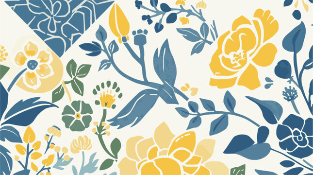 A beautiful widescreen horizontal vector illustration featuring a magnificent floral pattern with a standard 16:9 aspect ratio. The creative botanical composition is presented on a clean light cream b