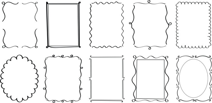 Coquette frames and borders set in hand drawn vintage doodle style. Decorative Vintage Frame Set: Elegant Ornate Borders for Invitations and Certificates. Clean Geometric and Scalloped Borders
