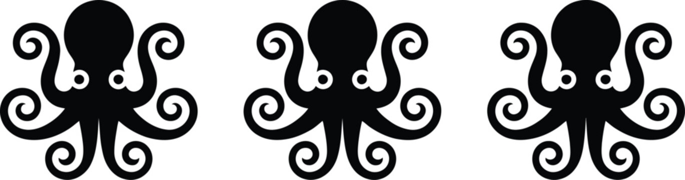 Octopus silhouette vector art illustration of sea creature marine life underwater animal graphic design element isolated style