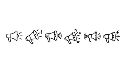 Minimal megaphone line icon set announcement loudspeaker symbols clean outline vector for web and ui design
