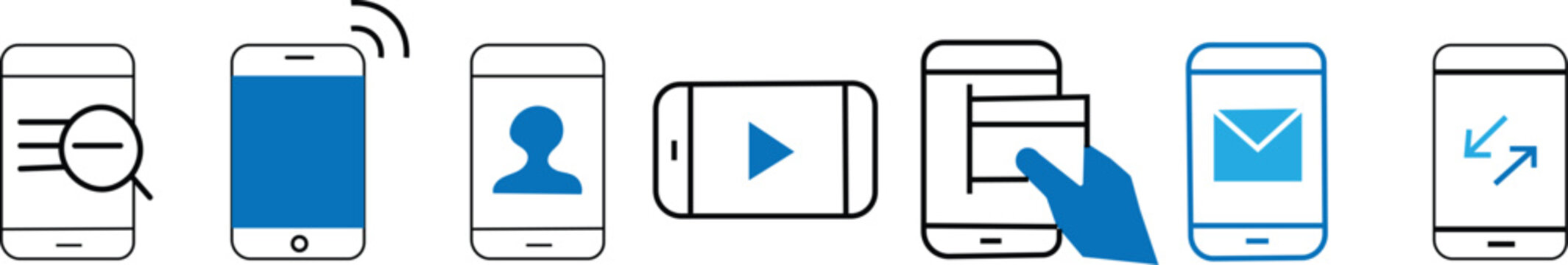 Different variations of holding a modern smartphone. Mobile Business and E-commerce Icon Set: Payment, Shopping, and Cloud. Smartphone Interaction Icons: Touch Gestures, Photography, and Music
