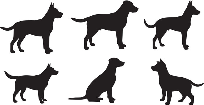 Black dog silhouettes, canine vector icons, dog breed illustrations, pet graphics
