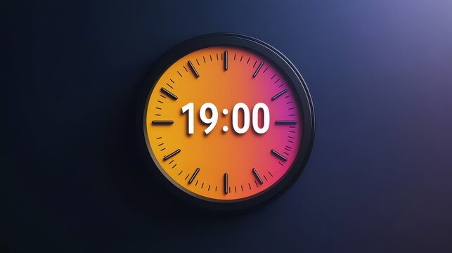 Modern clock displaying 7 PM or 1900.