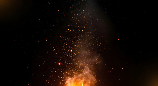 Fire Sparks and Ember Overlay Bundle, Cinematic VFX Elements on Black Background