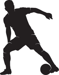 Obraz premium Soccer player silhouette preparing for powerful kick with ball isolated on transparent background art.