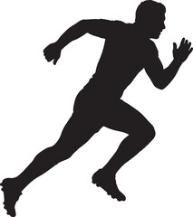 Obraz premium Male athlete silhouette sprinting fast dynamic motion track and field runner competition.