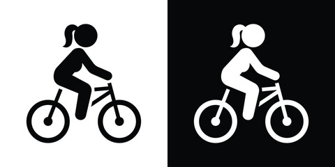 Obraz premium A clean silhouette of a woman riding a bicycle. Great for health, fitness, eco-friendly transport, and recreational activity designs.