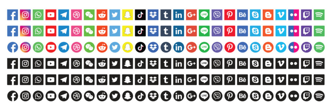 Collection of Popular Social Media Icons Vector Illustration