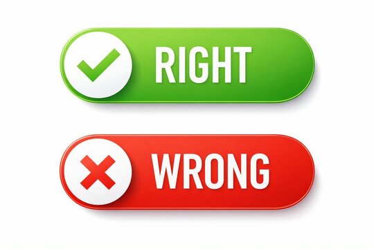 Right and wrong button icons with checkmark and cross symbols