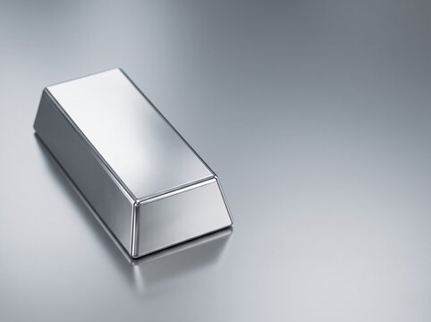 single premium silver bar on reflective metallic surface representing commodity investment and financial growth concept