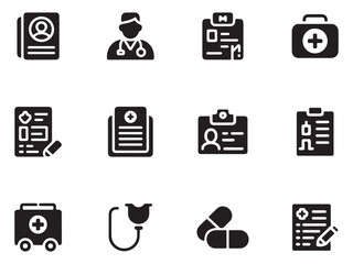 Fototapeta premium Hospital management saas solid icon set modern medical icons