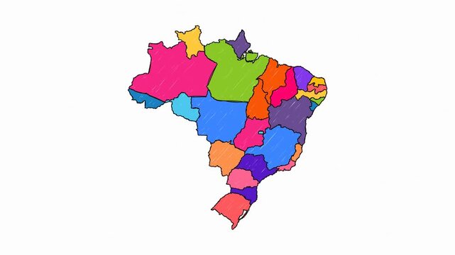 Premium Hand-Drawn Artistic Map with Solid Fills of Brazil - Animated Geography Motion Graphics
