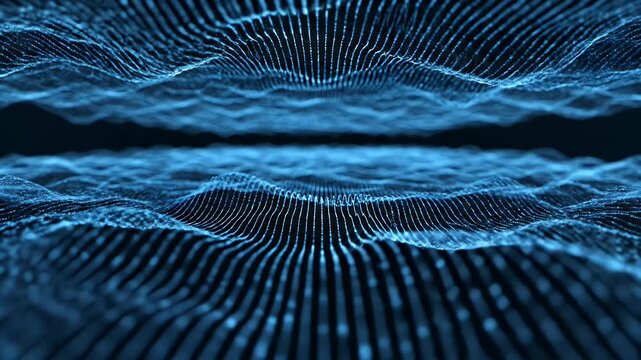 Abstract Blue Digital Waveform Data Visualization Background.