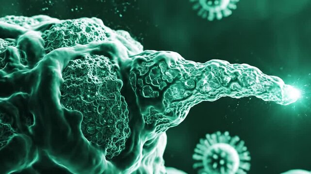 Microscopic view of an abstract cell structure in shades of green