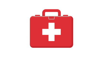 Fototapeta premium A simple, modern, flat design illustration of a red first aid kit with a white cross symbol, perfect for medical and emergency-related content