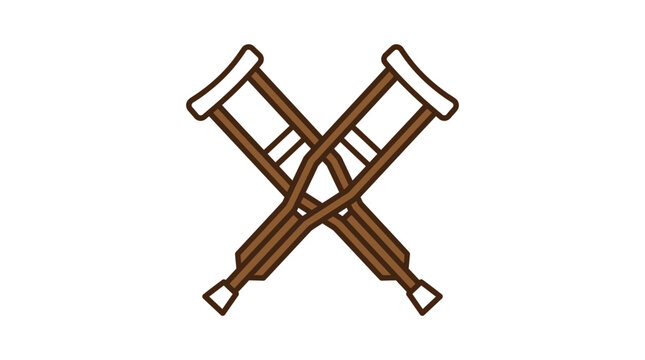 Graphic illustration of two crossed medical crutches, symbolizing essential support for injury recovery, rehabilitation, and temporary mobility assistance for patients