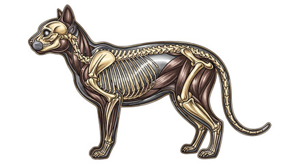 Fototapeta premium Anatomical illustration of a cat showing skeletal and muscular systems