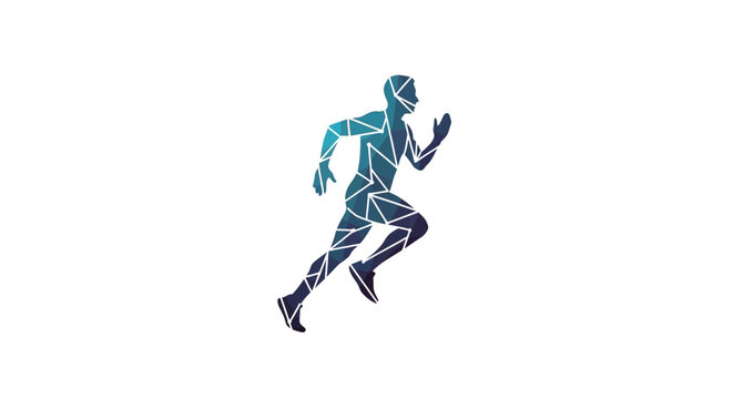Abstract Geometric Runner Silhouette, Dynamic Movement, Digital Art, Blue Purple Gradient