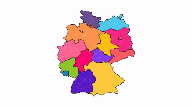 Premium Hand-Drawn Artistic Map with Solid Fills of Germany - Animated Geography Motion Graphics