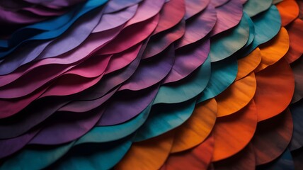 Obraz premium Abstract colorful layered scales pattern vibrant gradient texture for backgrounds and design elements close-up macro view