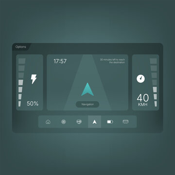 Smart car dashboard navigation interface with modern digital UI