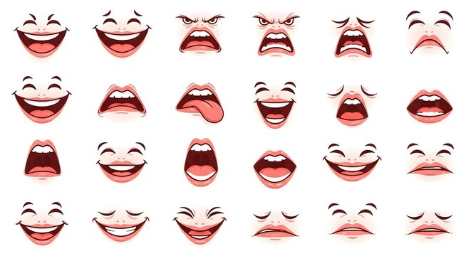 Collection of Diverse Human Facial Expressions and Emotions Depicted as Mouths and Eyes.
