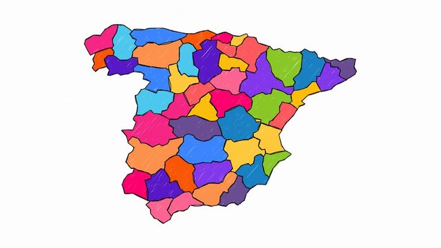 Premium Hand-Drawn Artistic Map with Solid Fills of Spain - Animated Geography Motion Graphics