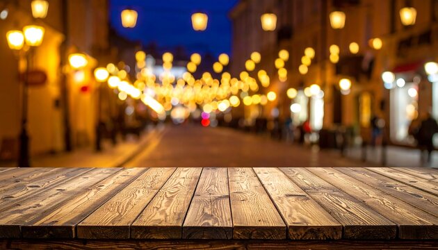 City Lights over Wood Table.