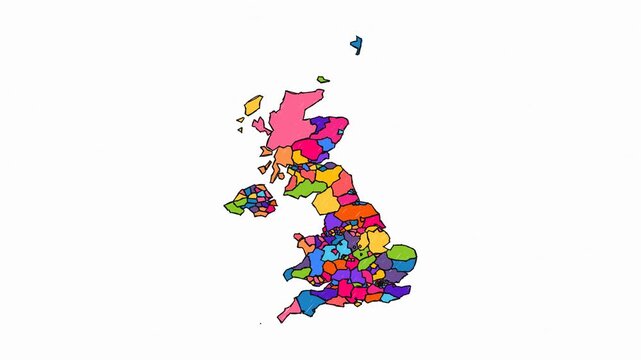 Premium Hand-Drawn Artistic Map with Solid Fills of United Kingdom - Animated Geography Motion Graphics