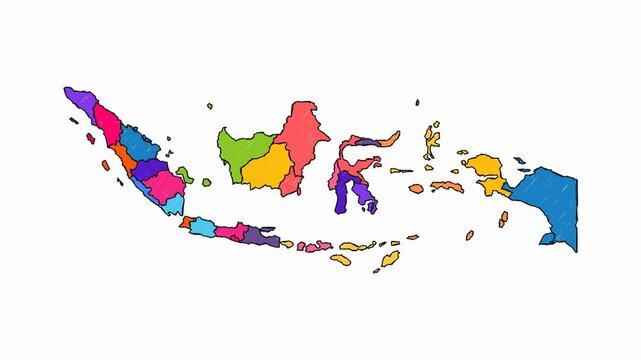 Premium Hand-Drawn Artistic Map with Solid Fills of Indonesia - Animated Geography Motion Graphics