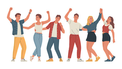 Fototapeta premium Group of diverse people jumping and celebrating with joy in a bright open space Vector
