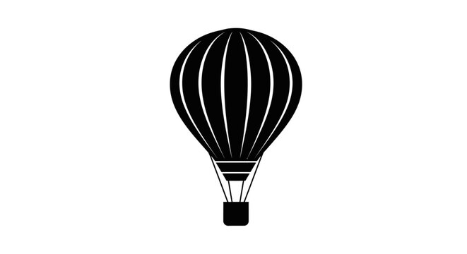 Black hot air balloon silhouette isolated on white background