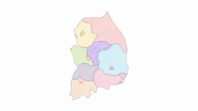 Pencil Sketch Hand-Drawn Map of South Korea - Animated Geography Motion Graphics