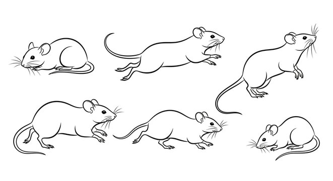 Mouse set, collection of hand drawn rodents in various poses
