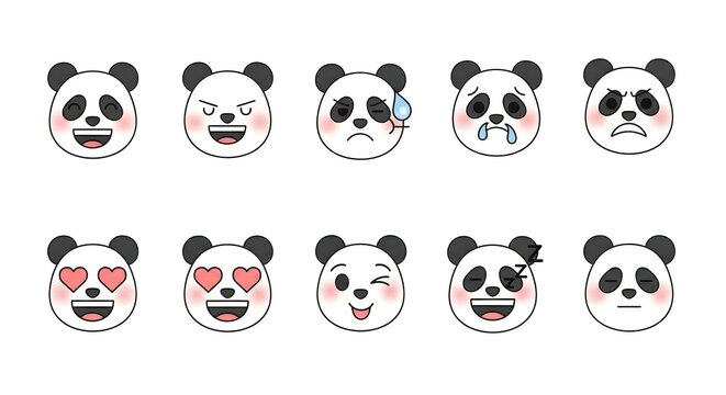 Collection of Cute Panda Emoticons Expressing Various Emotions.