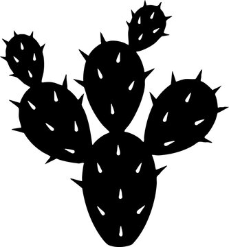 Prickly Pear Cactus Silhouette Isolated on White Background