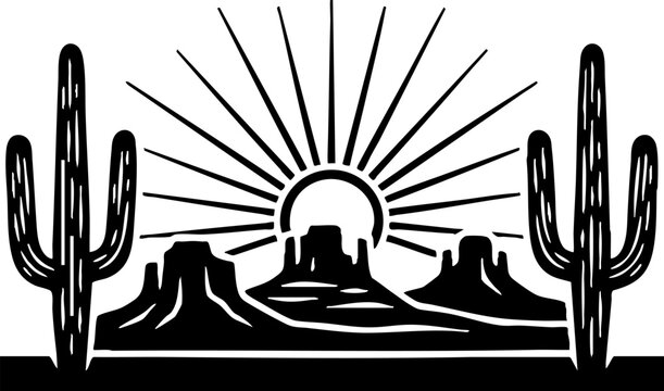 Desert Landscape Illustration with Cacti and Sun