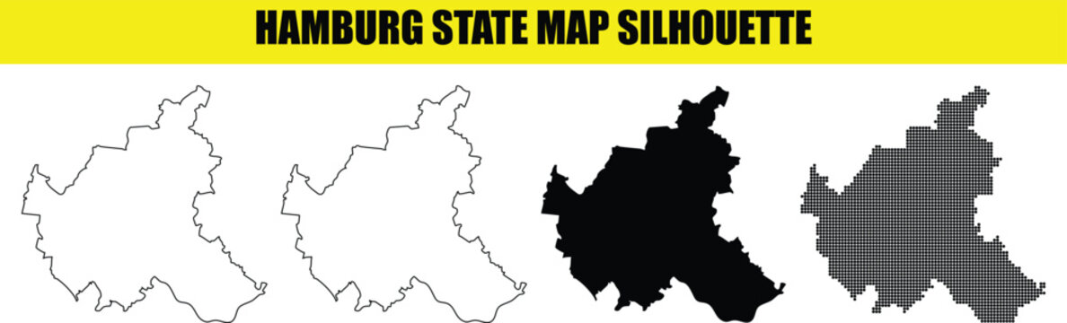 Hamburg state map silhouette set. collection of four different maps of hamburg state in germany. graphic resources vector graphics.