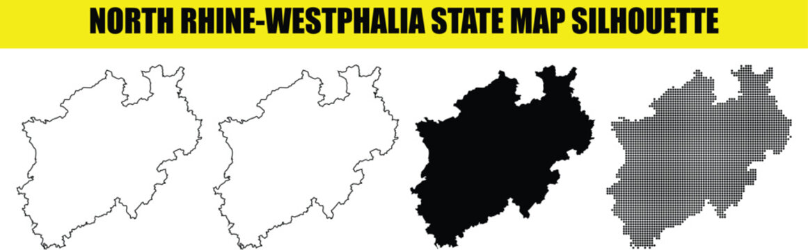 North rhine-westphalia state map silhouette set. collection of four different maps of north rhine-westphalia, germany.