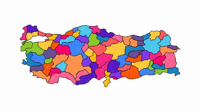 Premium Hand-Drawn Artistic Map with Solid Fills of Turkey - Animated Geography Motion Graphics
