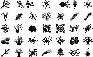 Fototapeta premium Microorganism icon set, simple style, marine inhabitants and microscopic organisms vector art